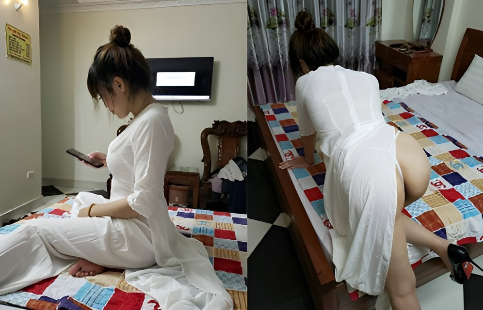 Em áo dài vú bự
